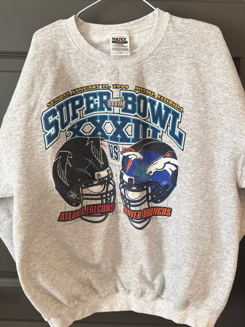Vintage 1999 Suoer Bowl XXXIII Atlanta Falcons Denver Broncos Tultex Crewneck XL